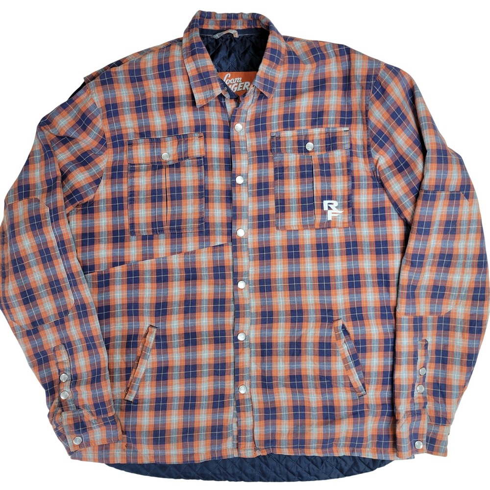 Race Face Loam‎ Ranger Mens Flannel Jacket Plaid Quilted Lined Orange Blue XL